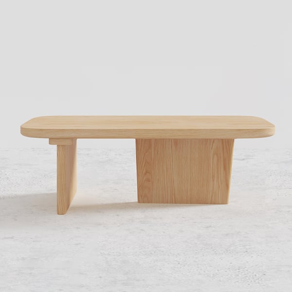 47.2" Pine Wood Coffee Table Rectangle-shaped in Natural with Abstract Base