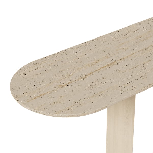 39.4" Oval Travertine Stone Console Table Modern Entryway Table with Abstract Base