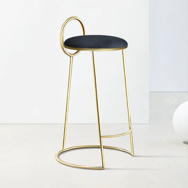 Modern Black Velvet Counter Height Bar Stool with Low Back and Gold Legs