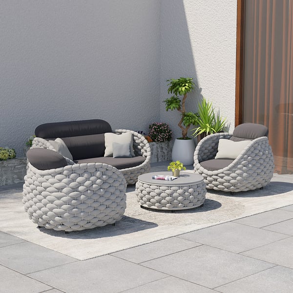 Tatta 4 Pieces Woven Rope Outdoor Swivel Sofa Set 360 Degree Rotatable with Coffee Table