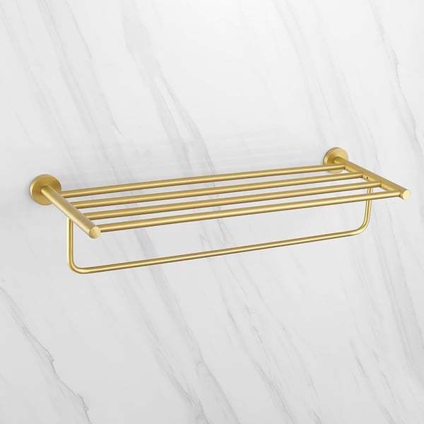 24" Wall Mounted Brass Bathroom Shelf with Towel Rack in Brushed Gold