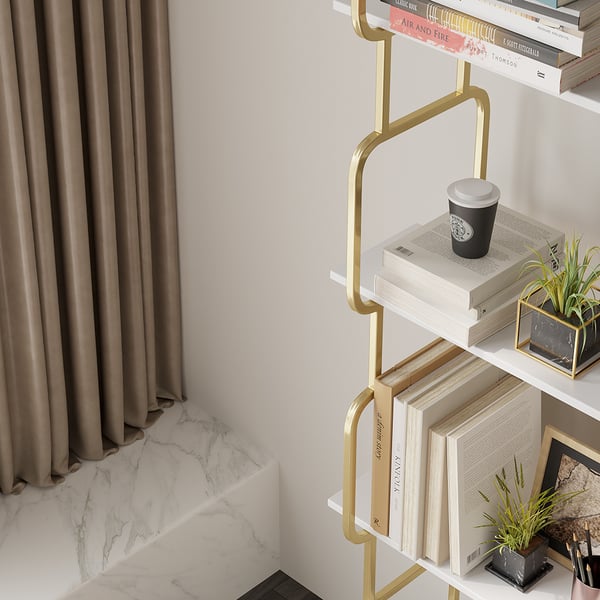 70.9" Modern Freestanding Etagere Bookshelf in Gold & White