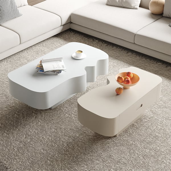 Modular Fusion Coffee Table Abstract Shape Irregular with Two Drawers