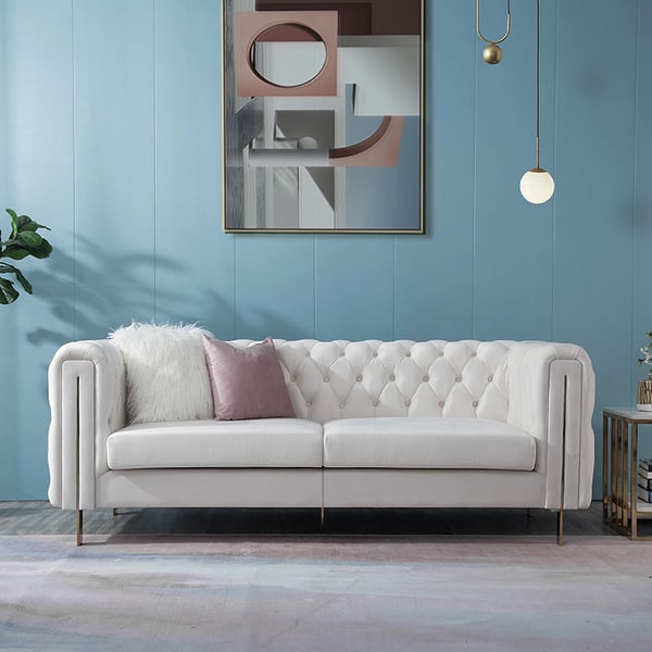 Taree 86.6" Modern Velvet Upholstered Sofa 2-Seater Sofa White Tufted Sofa