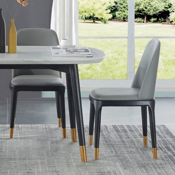 Modern Upholstered Gray PU Dining Table Chair (Set of 2)