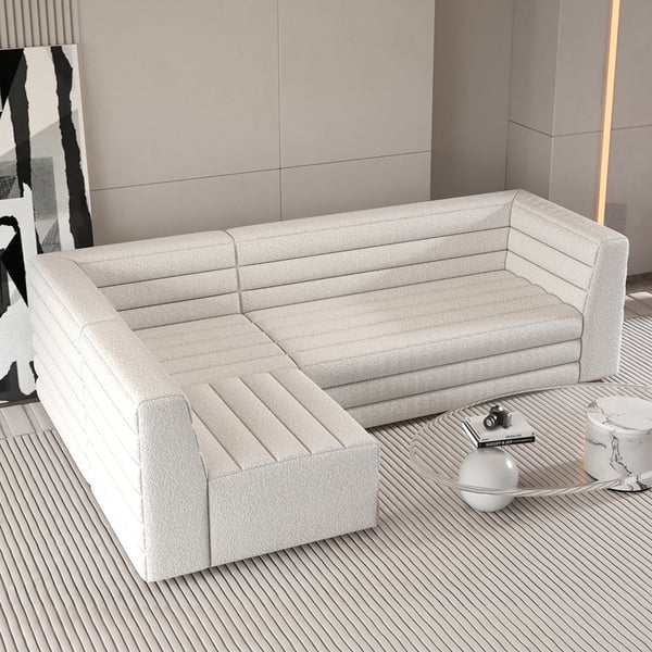 98" L-Shaped Modern White Boucle Modular Sectional Sofa Left Hand for 4 Seaters