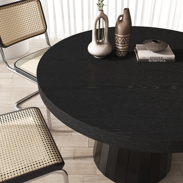 Japandi 39"-55" Extendable Dining Table 6-Seater Black Oval&Round Table Pedestal