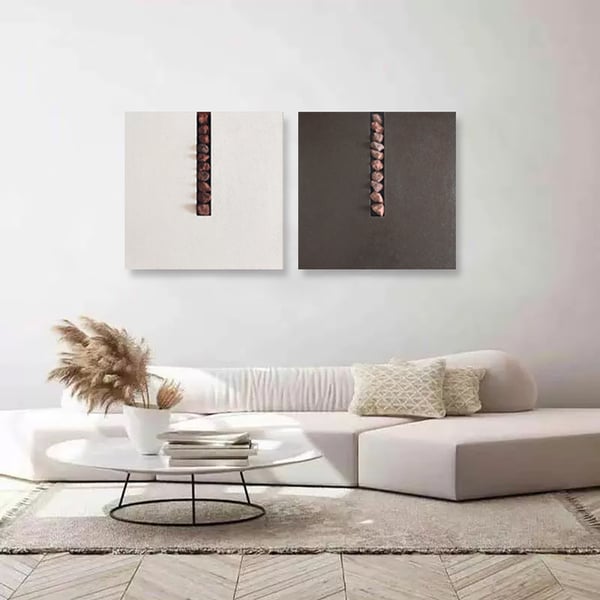 2 Pieces Modern 23.6" Square Abstract Stone Wall Decor Art Set Living Room Bedroom