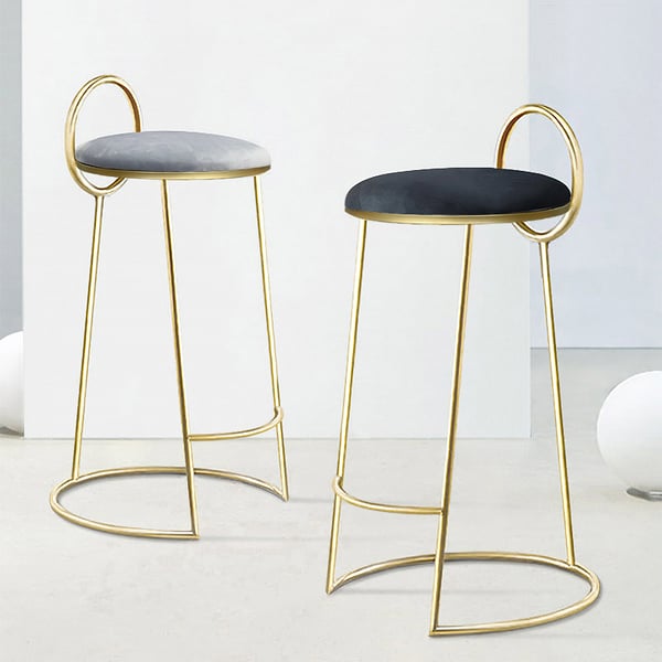 Modern Black Velvet Counter Height Bar Stool with Low Back and Gold Legs