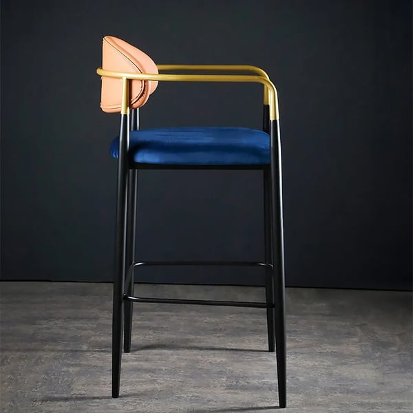 Orange Velvet Upholstered Gold Bar Stool Modern Counter Height Arm Chair
