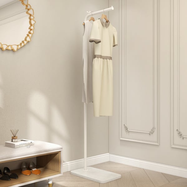 Modern White Corner Clothing Garment Rack with Marble Base