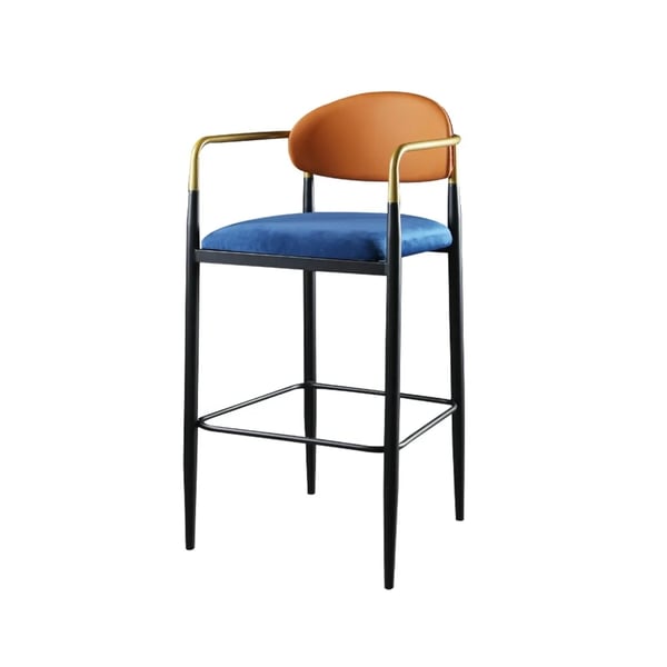 Orange Velvet Upholstered Gold Bar Stool Modern Counter Height Arm Chair