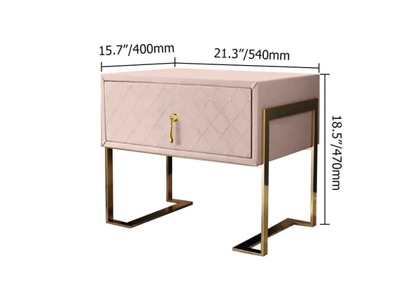 21.3" Modern Faux Leather Wooden Nightstand with Drawer in Pink