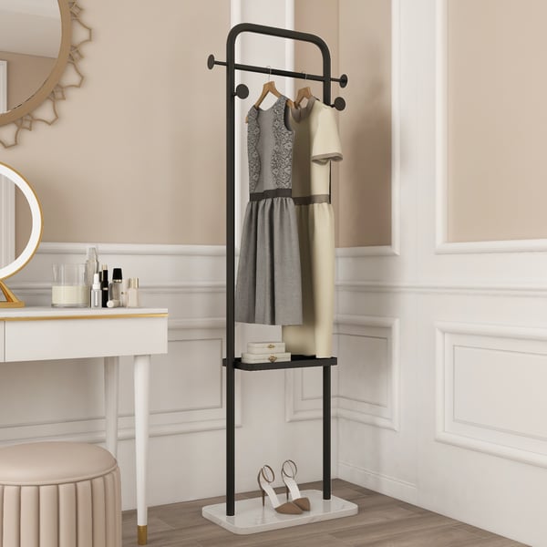 66" Modern Freestanding Rail Cloth Rack with Marble Base