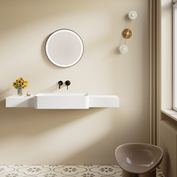 Modern 47" Stone Resin Matte White Floating Wall-Mounted Bathroom Sink with Single Sink 