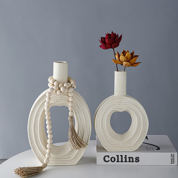 2 Pieces Nordic Beige Ceramic Flower Vases Set Home Vase Decor Art Living Room Bedroom