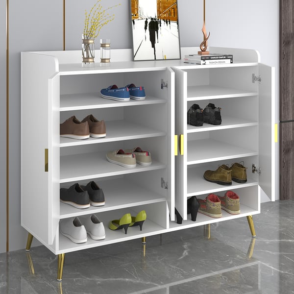 Yellar Nordic White Shoe Cabinet 10 Shelves Entryway Shoe Cabinet