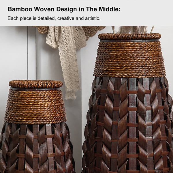 24.2" Rustic Tall Woven Bamboo Rattan Standing Floor Vase Decor Art Living Room