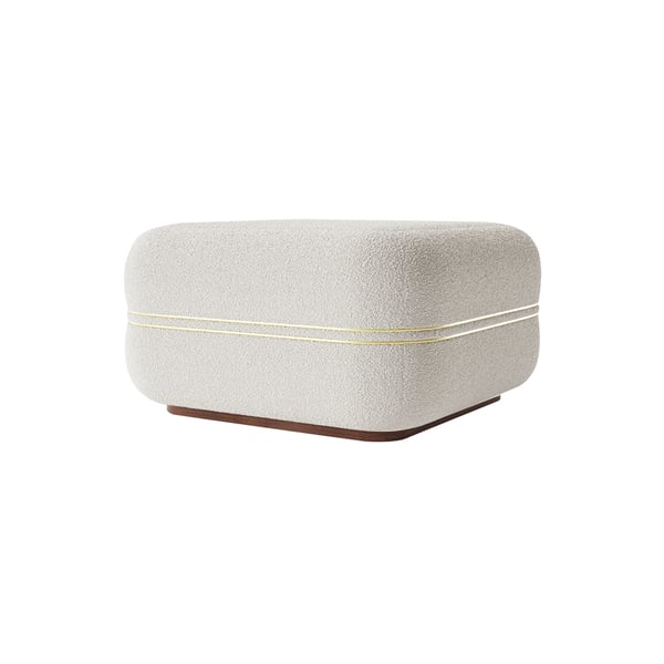 30.3'' White Boucle Coffee Table Ottoman with Gold Rim Square Ottoman Pouf Foot Stool