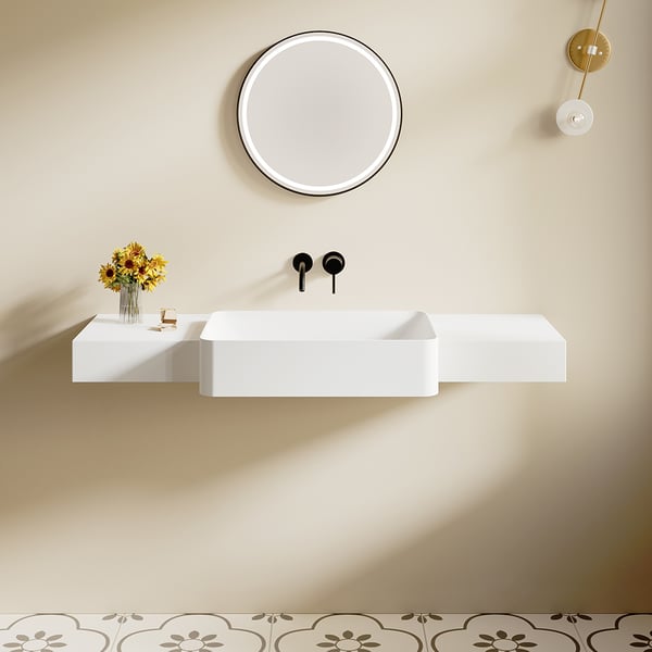 Modern 47" Stone Resin Matte White Floating Wall-Mounted Bathroom Sink with Single Sink 
