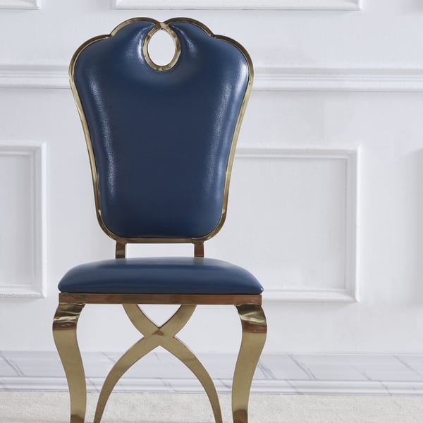 Modern Upholstered Blue Dining Chair with Golden Frame (Set of 2)