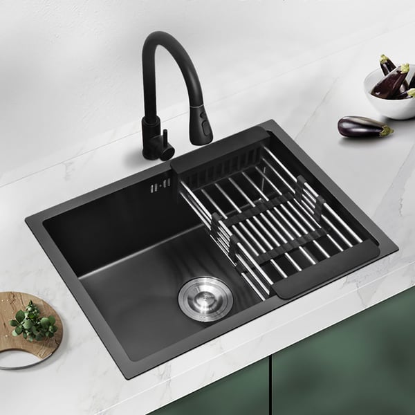 30'' Stainless Steel Kitchen Sink Rectangular Single Bowl in Black