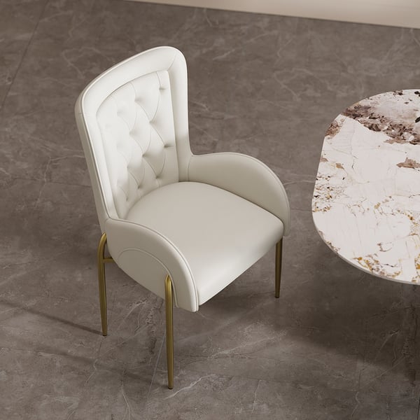 Oakic White PU Leather Upholstered Dining Chair Modern Tufted Wingback Chair with Arm