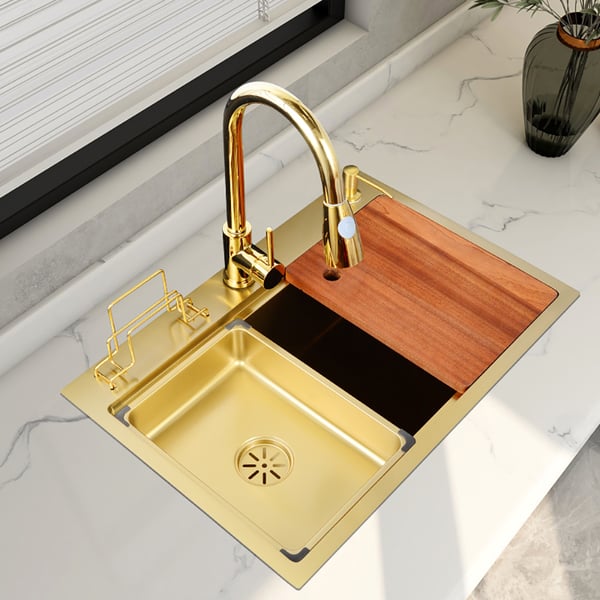 31.5" Gold Drop-in Workstation Kitchen Sink with Accessories Single Bowl Stainless Steel