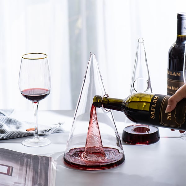 Unique Pyramid Glass Wine Decanter Hand Blown Red Wine Carafe with Wide Base