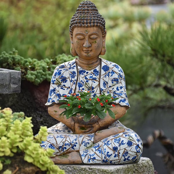 Outdoor Garden Sleeping Buddha Statue Flower Pot Planter Magnesium Oxide Sculpture Decor