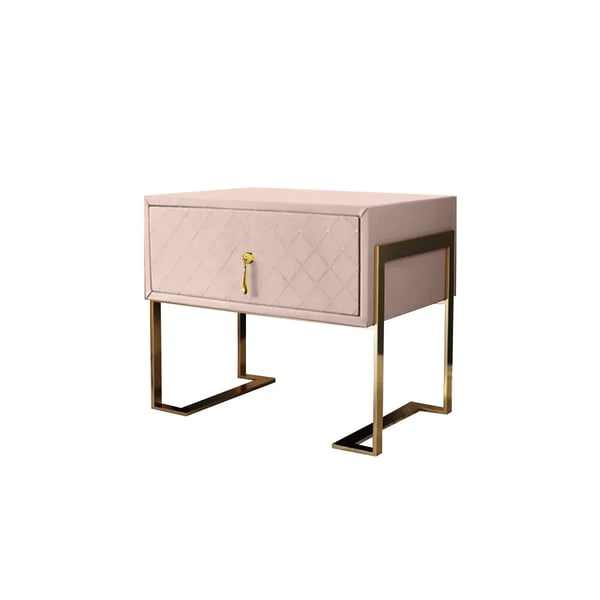 21.3" Modern Faux Leather Wooden Nightstand with Drawer in Pink