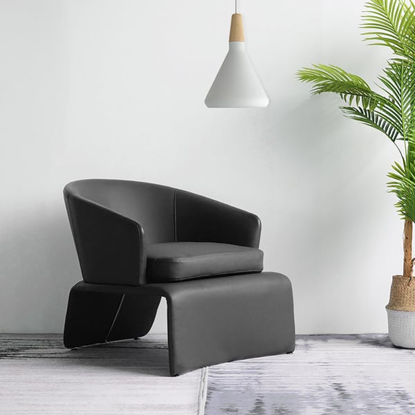 Modern Accent Chair Microfiber Leather Upholstered Deep Gray Chair