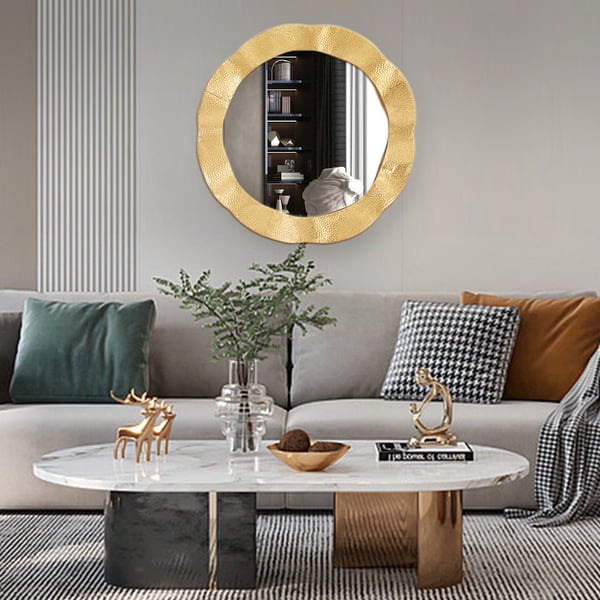 24" Large Glam Gold Round Wall Mirror Decor Art for Living Room Bedroom