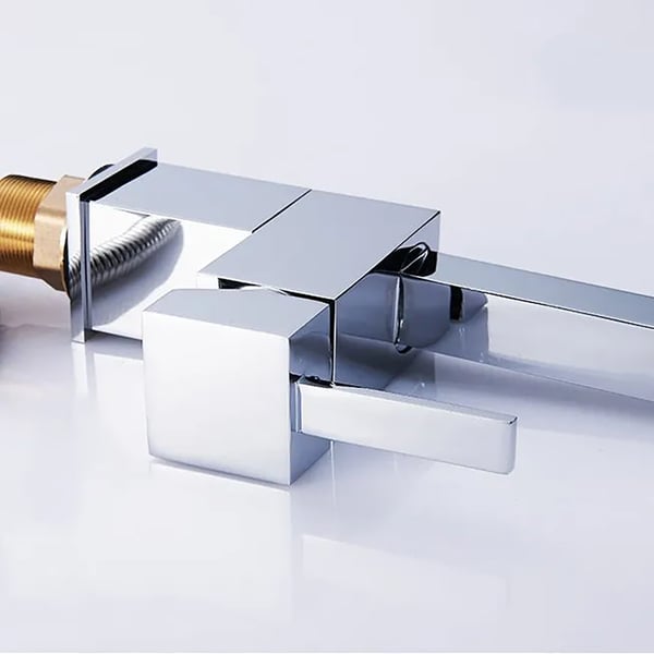 Contemporary Single Handle Square Pull-Out Brass Kitchen Faucet in Polished Chrome