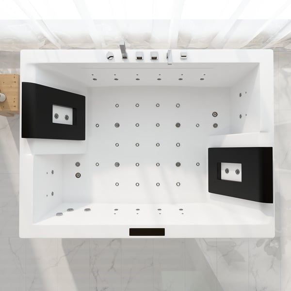 71" Modern Acrylic Corner Bathtub Whirlpool Air Massage 3 Sided Apron Tub in White Chromatherapy LED
