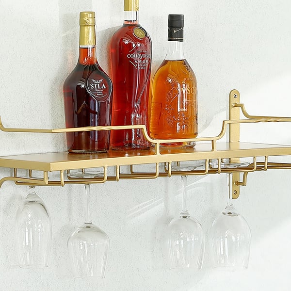 Modern Wall Mounted Wine Rack Glass Rack in Gold