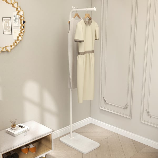 Modern White Corner Clothing Garment Rack with Marble Base