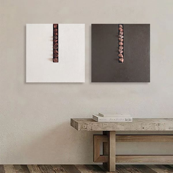 2 Pieces Modern 23.6" Square Abstract Stone Wall Decor Art Set Living Room Bedroom