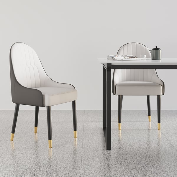 Modern PU Leather Dining Chairs (Set of 2) in White & Gray with Metal Legs