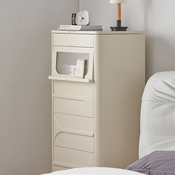 Modern Tall White Narrow Dresser with Flip Top Mirror & Drawers & Jewelry Storage