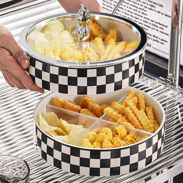 Modern 8.9" Divided Serving Tray with Lid 2 Tiered Snack Tray Food Storage Containers