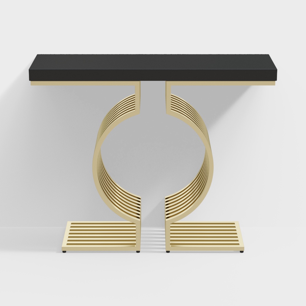 39.4" Modern Narrow Console Table with Geometric Metal Base Black Entryway Table