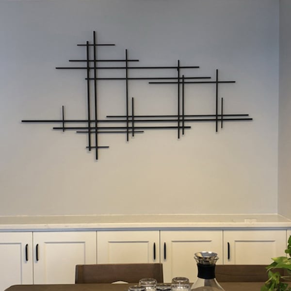 39" Minimalist Black Metal Wall Decor with Vertical Lines for Living Room,Office,Hotel