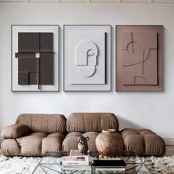 3 Pieces Japandi Canvas Wall Art Painting Hanging Wall Decor Set with Rectangle Frame