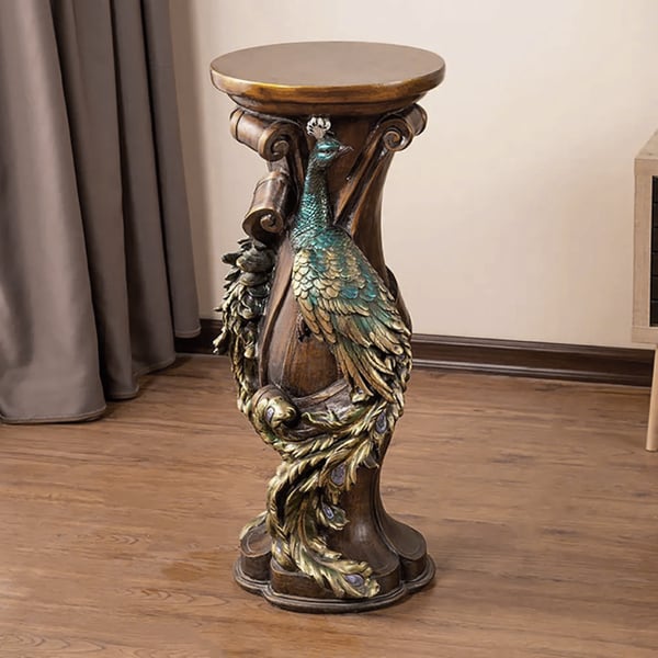 32.5" Rustic Resin Peacock Plant Stand Indoor Multi-Colored Freestanding Planter