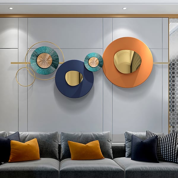  59.1" x 22.8" Modern Metal Wall Decor Home Wall Art Orange & Gold & Blue Living Room
