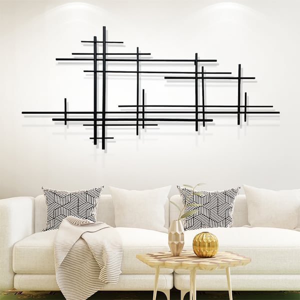 39" Minimalist Black Metal Wall Decor with Vertical Lines for Living Room,Office,Hotel