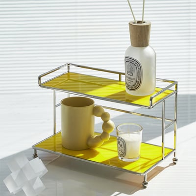 Modern 2-Tier Acrylic Storage Shelf Yellow Storage Rack with Open Storage