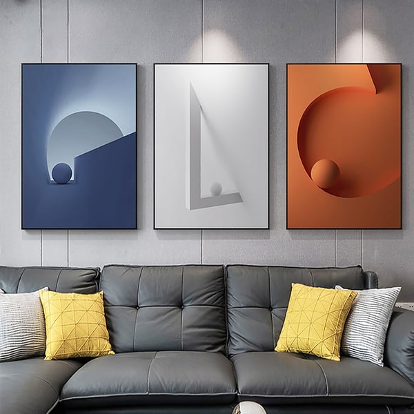 28" 3 Pieces Modern Wall Decor Living Room Abstract Art Canvas Painting with Metal Frame