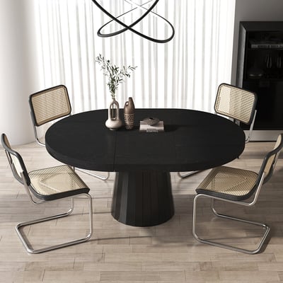 Japandi 39"-55" Extendable Dining Table 6-Seater Black Oval&Round Table Pedestal